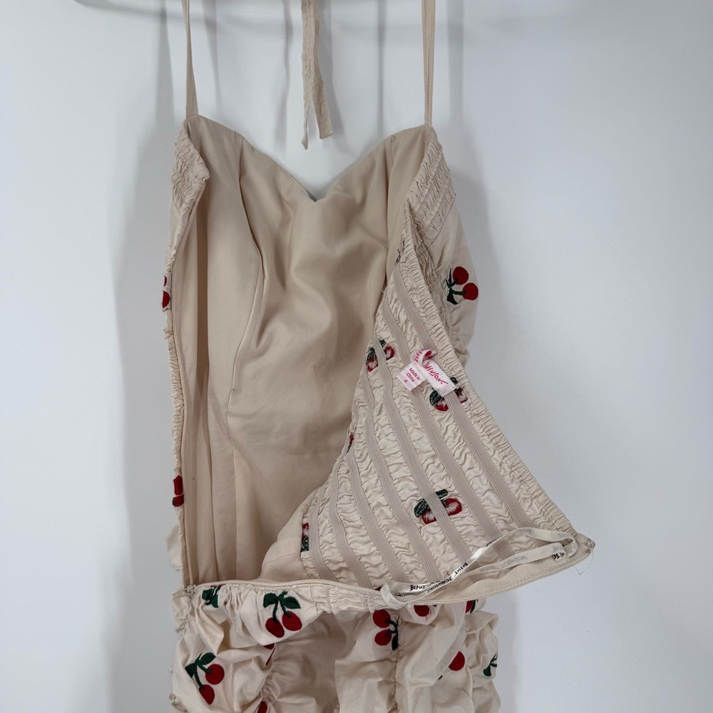 Betsey Johnson Vintage Cherry Print Dress Strapless Pinup Y2K Cherries Dress - Picture 6 of 7